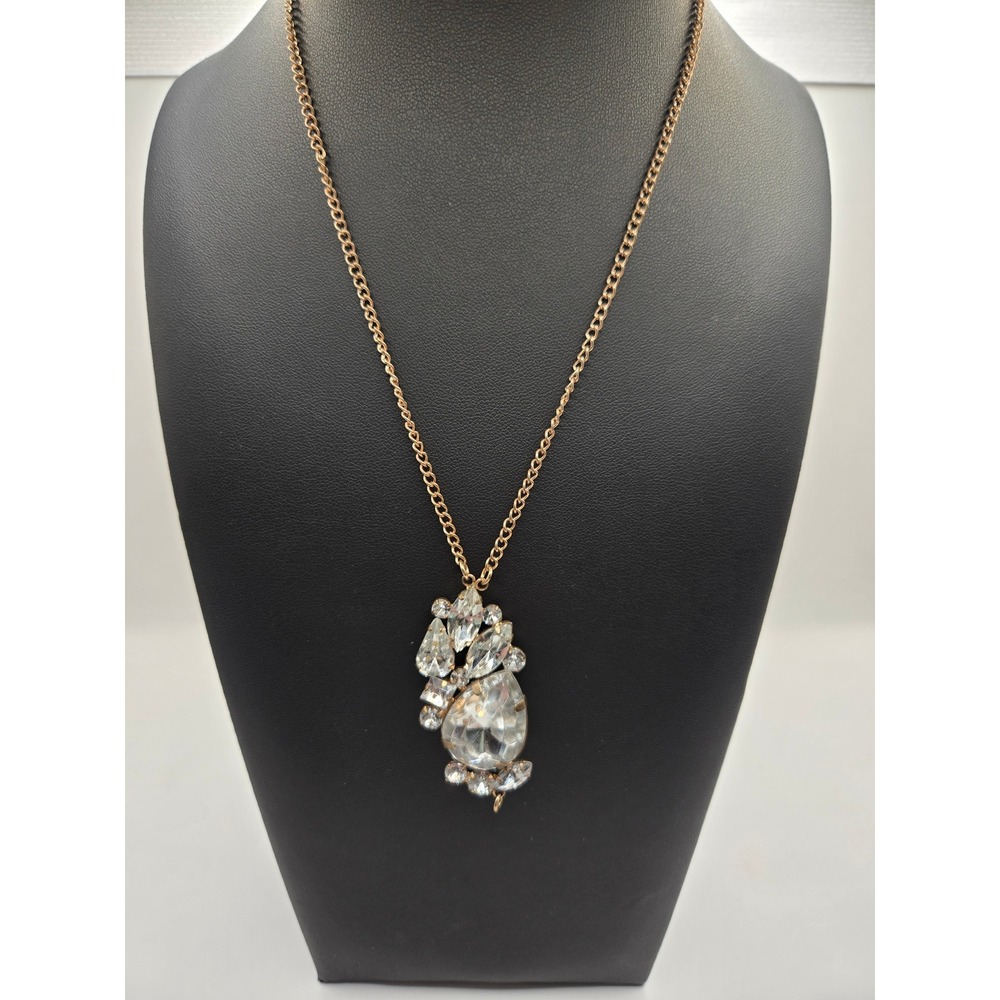 Vintage Style UV Reactive Iridescent Crystal Statement Necklace Silver Tone Glow